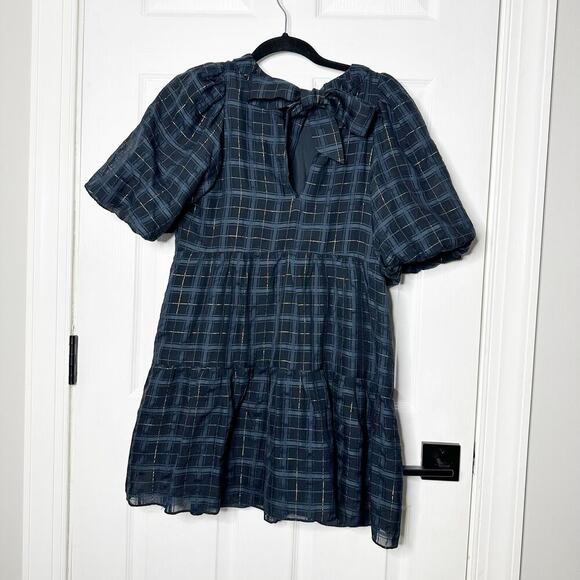 Marie Oliver XS Wren Midnight Plaid Mini Dress Silk Blend - Picture 4 of 8